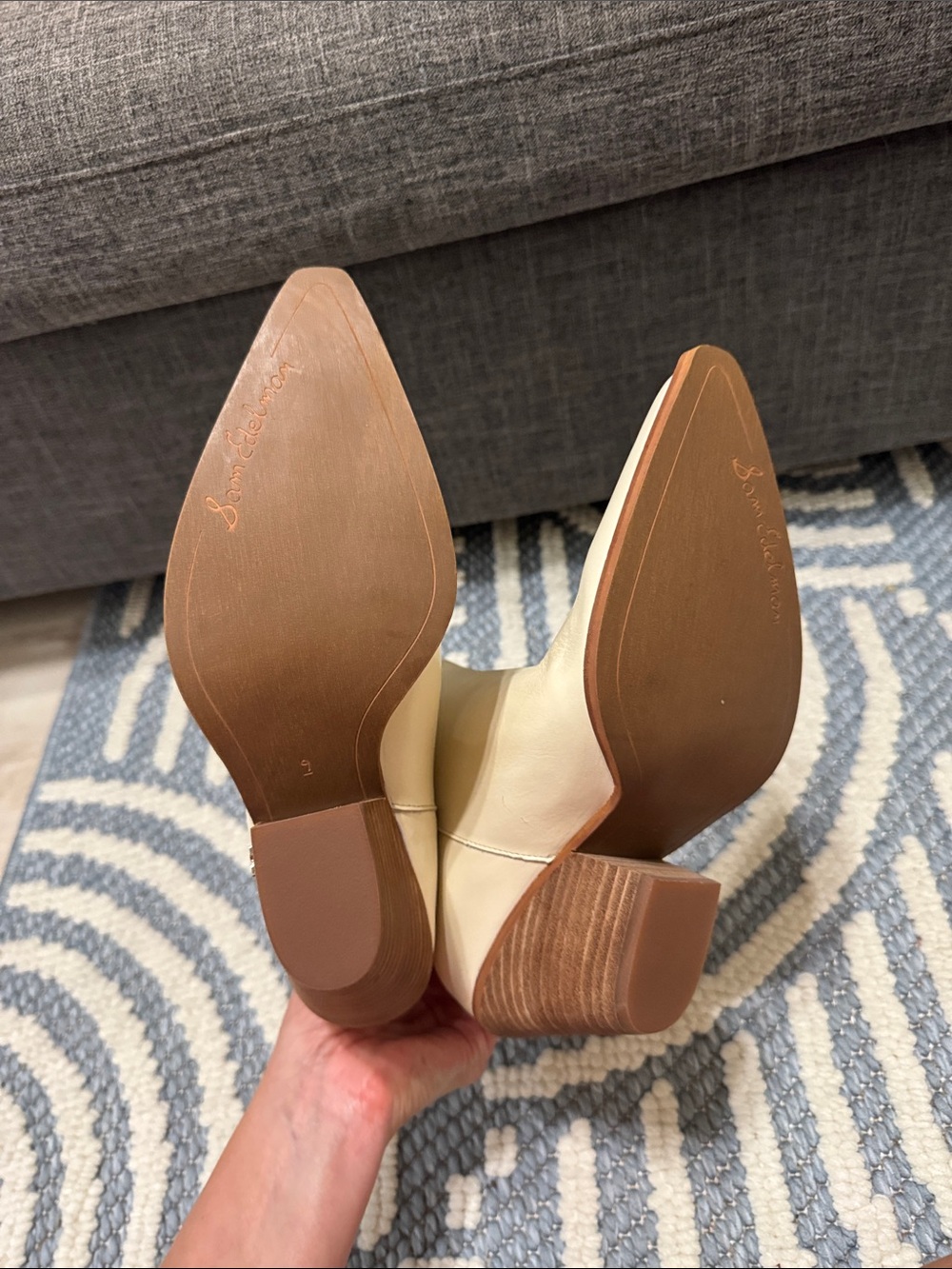 Sam Edelman Jane Cream Leather Western Ankle Boots Pointed Toe Size 9 - Picture 6 of 7
